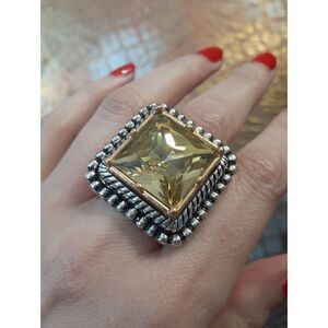 Zara Nwot Yellow Square-Cut Crystal Statement Ring -